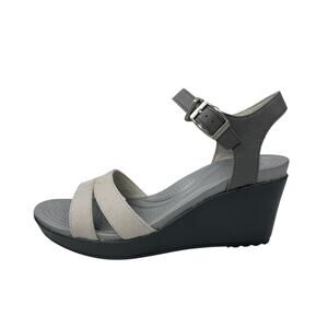 Crocs Leigh II Women's Beige Round Open Toe Ankle Strap Wedge Sandals Size 8